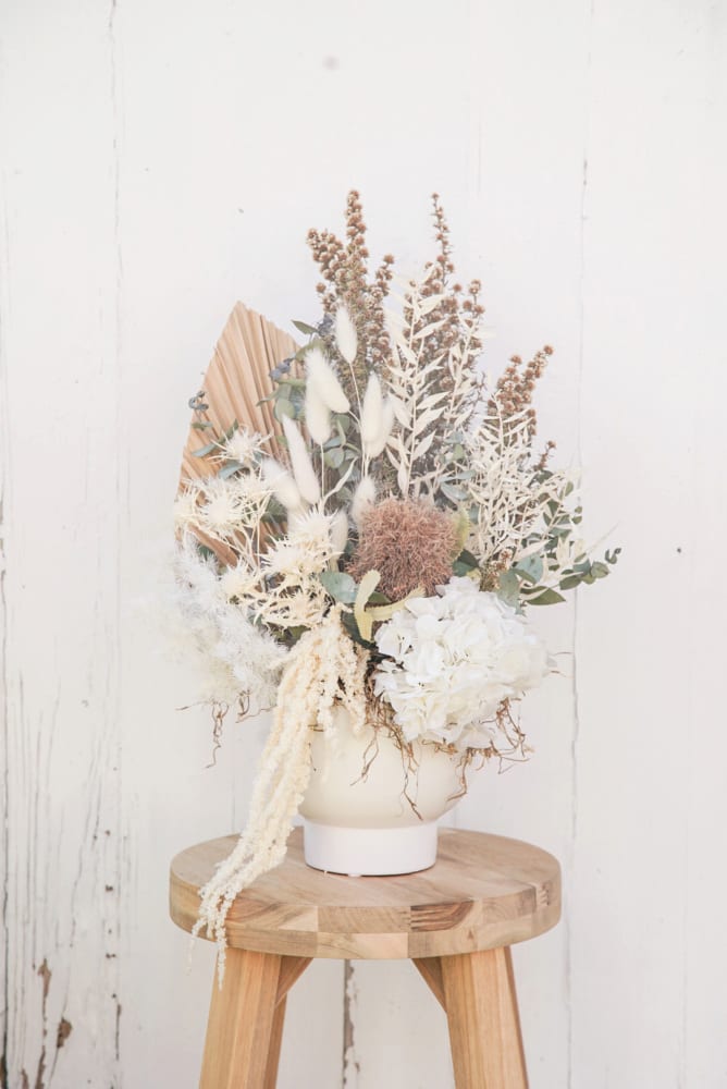 Dried Flower Arrangement in White Pot