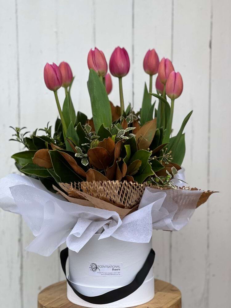 Tulip Arrangement in Hat Box