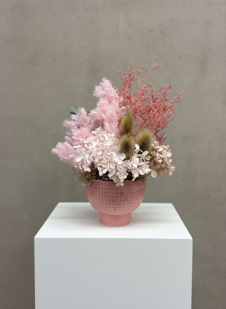 Pink Dried Flower Arrangement in Pink Pot 