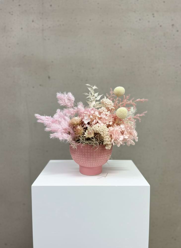 Pink Dried Flowers in Pink Pot 